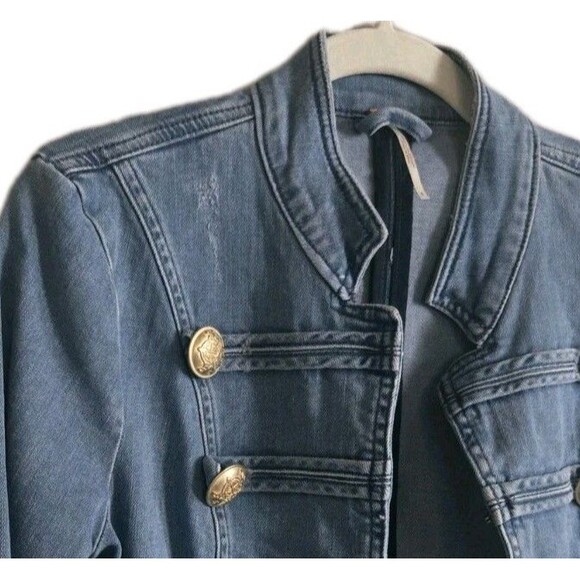 Free People Military Jean Denim Jacket Women's Small Blue Distressed - Picture 11 of 11